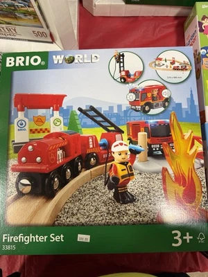 BRIO WORLD RESCUE FIREFIGHTER TRAIN SET FIRE TRUCK FIREMAN WOODEN RAILWAY #33815 - Image 1 of 2