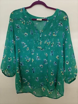 Blusa túnica floral verde St John's Bay cuello en V transparente talla grande  Foto 1 de 4