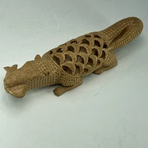Hand Carved Wood Rat Eating A Fish Pass Thru Carving Shows Fish Unusual & Rare - Picture 1 of 15