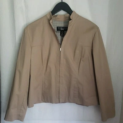 Norton Studio Petites Tan Zip Up Jacket Elegance Cotton Blend Women's Size 16P - Image 1 of 4