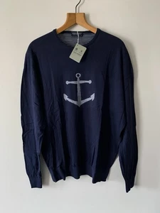 John Smedley Pullover XL 24" Pit Navy Anchor Sea Island Baumwolle Neu Strick UVP 185£ - Bild 1 von 8