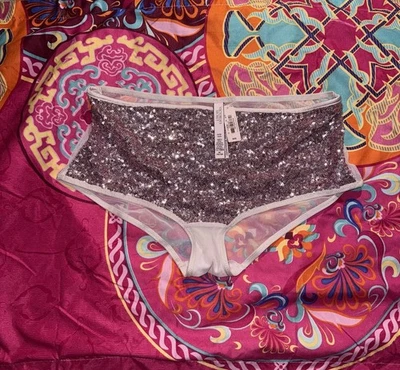 Victoria's Secret NEW Silver Sequined Shorts #Glamour #Cottagecore #Y2k #Boho M - Image 1 of 3