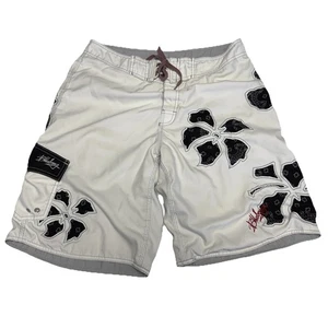 Vintage Billabong Board Shorts Mens 33 White Y2K Hibiscus Flowers Surf - Picture 1 of 14