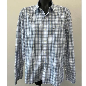 Lacoste Alligator Dress Shirt Sz 44 Plaid White Blue Black Long Sleeves Preppy  - Picture 1 of 7