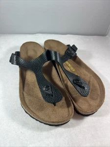 Birkenstock 40 9-9.5 Gizeh Blk Pebble Leather Sandal Comfort Casual Coastal New - Picture 1 of 15