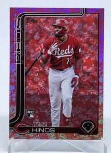 2025 Topps Series 1 Rece Hinds Holiday Pink Flowers #d /50 Rookie RC - Reds - Picture 1 of 2