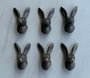 Tirador de perilla de gabinete de puerta de conejo de hierro fundido vintage 6 piezas - Imagen 1 de 9