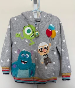 Disney 100 Pixar Hoodie Boys Size 4 Gray Monsters Inc Up Sulley Mike Wazowski - Picture 1 of 9