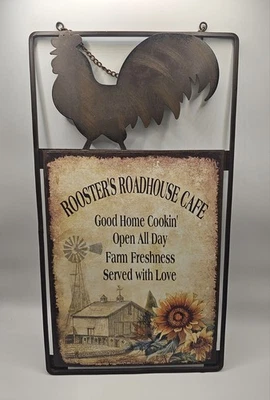 Roosters Roadhouse Café Sign metal primitive Home decor  - Image 1 of 2