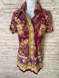 Vintage 60-70's Mod Mini Romper Jumper Boho Floral Button Front Nylon Med - Picture 1 of 8