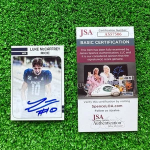 Luke McCaffrey Autographed Rice Owls Signed Card Photo Rookie Commanders JSA - Picture 1 of 2