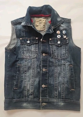 Chaleco Denim BARE FOX Hombres M Azul Retro Gorpcore Gótico Vaquero Occidental Exterior Y2K Foto 1 de 4