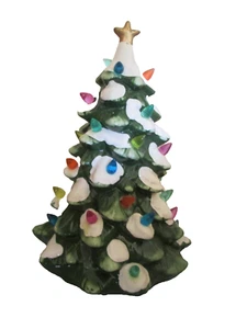 Merrybrite Ceramic Christmas Tree Tabletop Snowy Lighted 12"  in Box  Vtg Works! - Picture 1 of 5