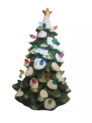 Merrybrite Ceramic Christmas Tree Tabletop Snowy Lighted 12"  in Box  Vtg Works! - Image 1 of 4