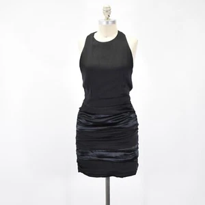 Alice + Olivia Dress XS Black Stretch Silk Racerback Ruched Skirt Cocktail Mini - Picture 1 of 7
