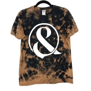 Gildan Womens Medium M Black Bleach Tie Dye Ampersand & Graphic Tee Cotton Top - Picture 1 of 7