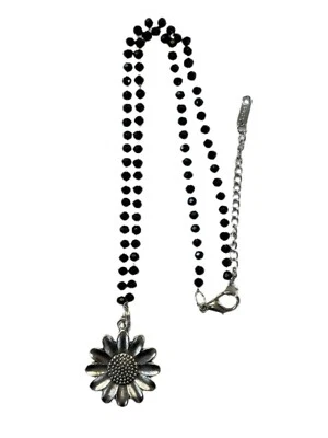 Sunflower Necklace Jewelry 18” Stainless Black Crystal Beads 3mm NEW - Image 1 of 3