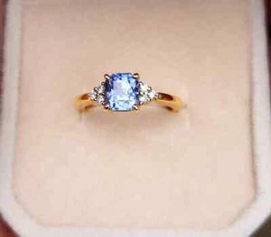 Blau Saphir Verlobungsring Kornblume blau Saphir strahlend geschnitten 10K massiv GOLD - Bild 1 von 5