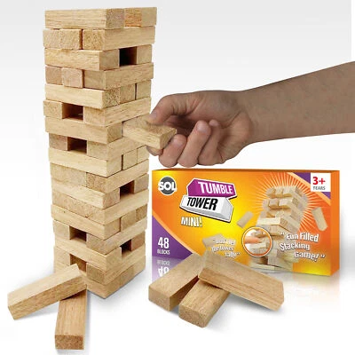Wooden Tumbling Tower Game Traditional Stacking Family Kids Travel Friendly Mini - Image 1 of 4