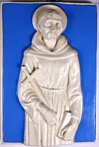 Vintage Della Robbia ceramic wall Plaque St. Francis Italy - Picture 1 of 19