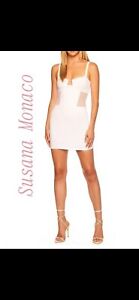 Susana Monaco Womens White Angled Wired Keyhole Mini Dress Sleeveless Mesh Sz L