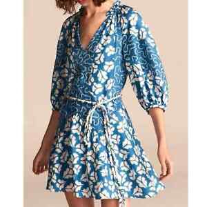 Anthropologie Rebecca Taylor 100% silk Short Dress blue white floral  EUC size L