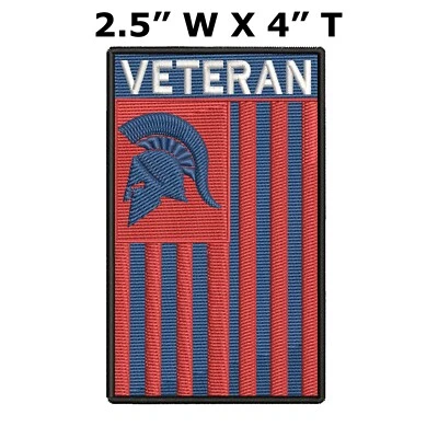 VETERAN USA US Flag Spartan Helmet Embroidered Patch Iron / Sew-On Applique - Image 1 of 4