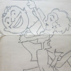 1930s Cartoon Pencil Sketch of Swing Dance Dancing Couple Artist Unknown 7x9 ins