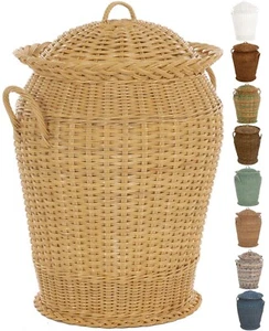 Wäschekorb Rund mit Inlett Wäschetonne Rattan Wäschesammler mit Deckel Tonne - Bild 1 von 24