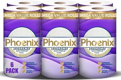 Phoenix Supreme 6 Asciugamani di Carta TAD da Cucina Multiuso per Casa (6 Pezzi)