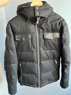 The Kooples mens wool parka jacket coat hooded leather elements - Image 1 of 4