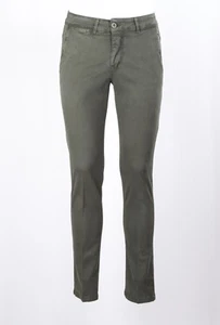 MORO Uomo CHINO SLIM IN COTONE STRETCH PESANTE CON CARRE POSTERIORE MILITARE - Foto 1 di 6