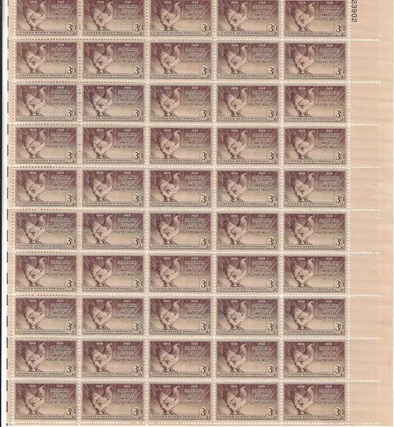 SCOTT # 968 SHEET OF 50 POULTRY INDUSTRY STAMPS 3 CENT FACE MNH - Image 1 of 1