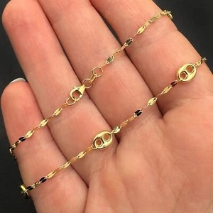14K Gold Yellow Mirror Puffed Anchor Mariner Station Anklet Bracelet 10" - Picture 1 of 5