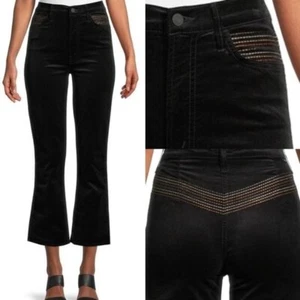 NEW Mother Women The Smooth Hustler Metallic Embroidered Velour Wide Kick Flare - Picture 1 of 6