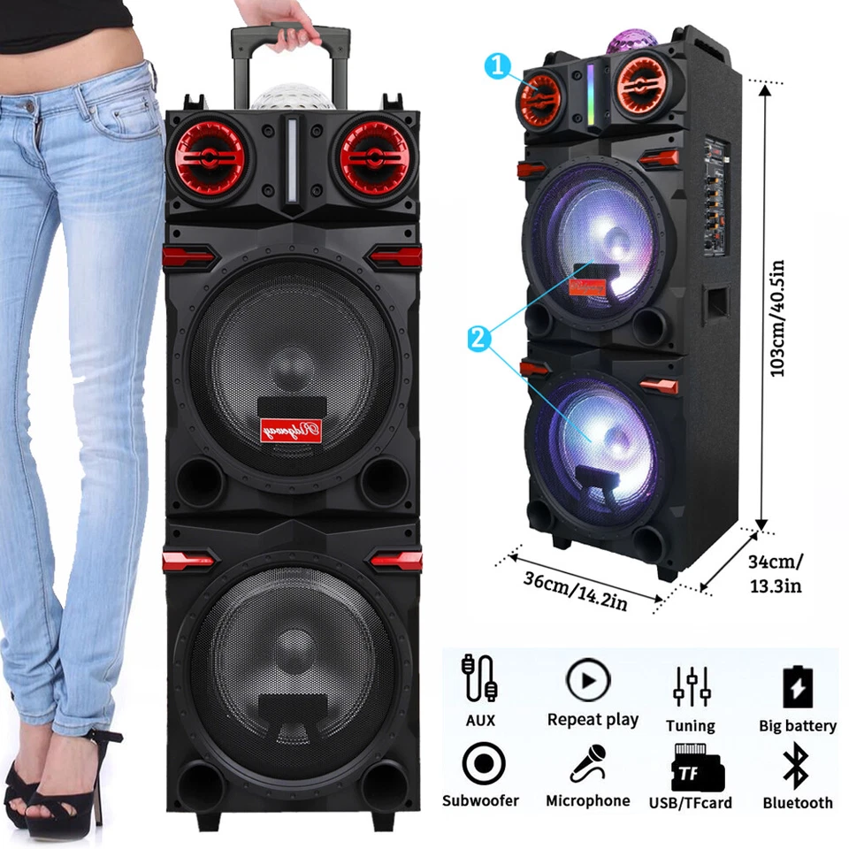 Altavoz Subwoofer Bluetooth Doble 9.000 W Sistema de Sonido de Bajos Pesados Fiesta y Micrófono Foto 1 de 4