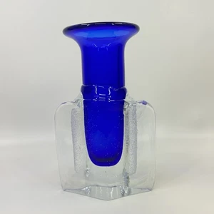 Petr Hora Baranek Skrdlovice 9.5" Blue Art Glass Vase Czech Bohemian - Picture 1 of 13
