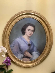 ANTIQUE PASTEL Portrait of a lady in original gilt frame. - Picture 1 of 10