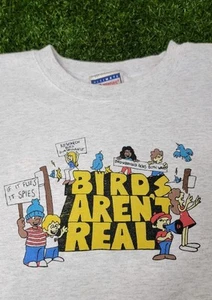 Vintage 90s Birds Aren't Real Conspiracy Gray Crewneck Sweatshirt Size XL - Picture 1 of 9