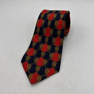 Lanvin Paris мужской галстук 100% шелк сделано во Франции красный/синий геометрический винтажный - Изображение 1 из 4