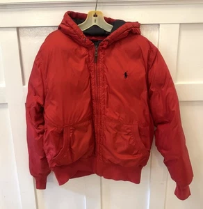 POLO By Ralph Lauren Down Puffer Jacket Men Size:L Full Zip Hooded Red Thick Y2K - Picture 1 of 14