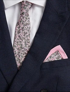 Marks & Spencer Pink Multi Floral Tie & Pocket Square Bnib Graduation Wedding - Picture 1 of 9