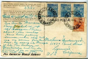 1950 Rio De Janeiro Brasile Brasil Posta Aerea A Lynwood Ca USA Miami Fl Ppc - Foto 1 di 2