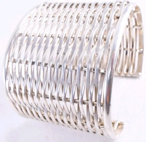 Vintage Mexico 925 Sterling Silver Basketweave Woven 2" Wide Cuff Bracelet 66.5g - Picture 1 of 24