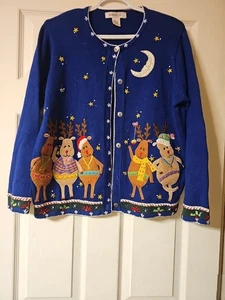 De Colección Arriviste Mujeres Grande Bailando Reno Navidad Suéter Cárdigan Azul - Imagen 1 de 9