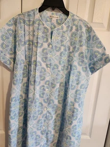 Miss Elaine Seersucker Hausmantel Morgenmantel Druckknopfleiste mit Taschen Größe M - Bild 1 von 4