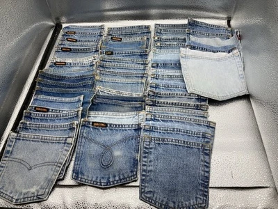 53 bolsillos traseros de jean azul denim algunos con y sin respaldo para manualidades Foto 1 de 4