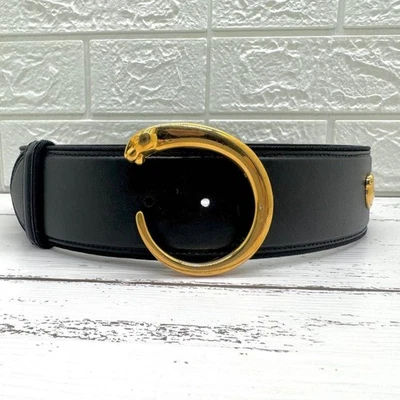 Cinturón Panthère de Cartier Cuero Genuino Negro Dorado Hebilla C Logo Auténtico Foto 1 de 4