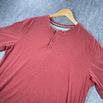 Camisa Henley vintage resistente a la intemperie para hombre L roja manga corta #AB975 Foto 1 de 4