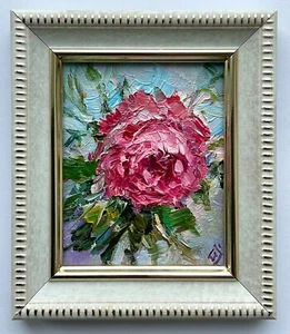 Rose flower Original oil painting Floral art mini art 3x2.5inch so - Picture 1 of 10